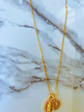 Pink Diamond Mary Necklace With Initial (Rolo Chain)