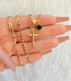 Small Classic Cross & Birthstone Necklace