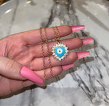 Bling Eye Heart (Turquoise/Rolo Chain)