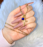 Dainty Classic Cross With Birthstone