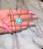 Bling Eye Heart (Turquoise/Figaro Chain)