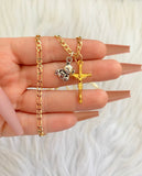 Bicolor Teddy & Crucifix Necklace