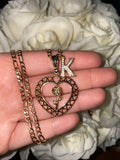 Gold Rose Heart With 1 To 2 Letters