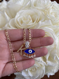 Bling Eye & Initial Necklace (Navy Blue)
