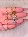 Birthstone Kids And Gold Teddy Necklace (1 Kid)