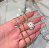 Bling Eye Heart (Pink/Figaro Chain)