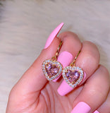 Pink Icy Heart Dangle Earrings