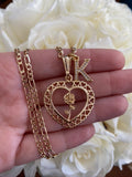 Gold Rose Heart With 1 To 2 Letters