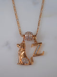 Yellow Or White Gold Plated Diamond Inspired Dog And Letter Necklace
