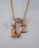 Yellow Or White Gold Plated Diamond Inspired Dog And Letter Necklace