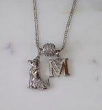 Yellow Or White Gold Plated Diamond Inspired Dog And Letter Necklace