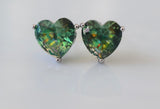 Large Heart Shape Green Studs With Beautiful Detailing