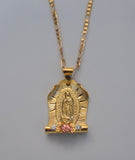 Tri-Color Gold Dipped Floral Virgin Mary Necklace