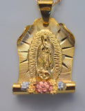 Tri-Color Gold Dipped Floral Virgin Mary Necklace