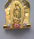 Tri-Color Gold Dipped Floral Virgin Mary Necklace