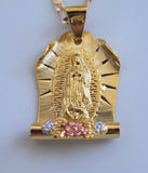 Tri-Color Gold Dipped Floral Virgin Mary Necklace