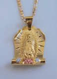 Tri-Color Gold Dipped Floral Virgin Mary Necklace