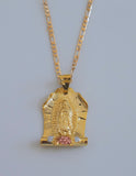 Tri-Color Gold Dipped Floral Virgin Mary Necklace