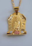 Tri-Color Gold Dipped Floral Virgin Mary Necklace