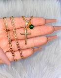 Small Classic Cross & Birthstone Necklace