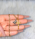 Bicolor Teddy & Crucifix Necklace