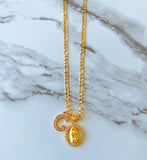 Pink Diamond Mary Necklace With Initial (Figaro Chain)