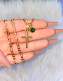 Small Classic Cross & Birthstone Necklace