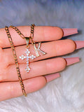 Kourtney Cross & Initial (Figaro Chain)