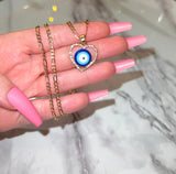 Halo Heart Eye Necklace (Figaro Chain)
