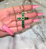Square Cross (Green/Figaro Chain)