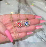 Red Or Blue Heart Eye Necklace