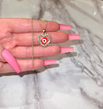 Red Or Blue Heart Eye Necklace