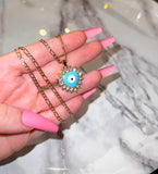 Bling Eye Heart (Turquoise/Figaro Chain)