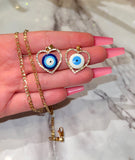Halo Heart Eye Necklace (Figaro Chain)
