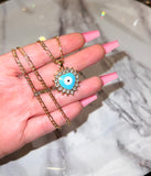 Bling Eye Heart (Turquoise/Figaro Chain)
