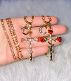 Dazzling Rose Cross With Bling Initial