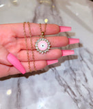 Pink Bling Eye Necklace (Rolo Chain)