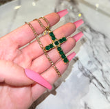 Square Cross (Green/Figaro Chain)
