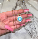 Bling Eye Heart (Turquoise/Rolo Chain)
