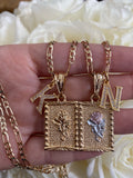 Framed Rose And Initial Necklace