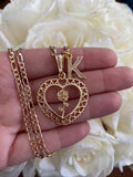 Gold Rose Heart With 1 To 2 Letters