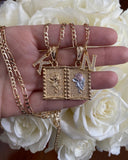 Framed Rose And Initial Necklace