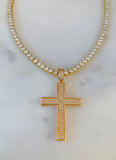 Iced Out Cross Necklace In Yellow With Optional Bracelet