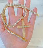 Iced Out Cross Necklace In Yellow With Optional Bracelet