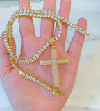 Iced Out Cross Necklace In Yellow With Optional Bracelet
