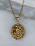 Floral Bezel Virgin Mary Necklace