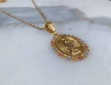 Floral Bezel Virgin Mary Necklace