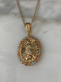Floral Bezel Virgin Mary Necklace