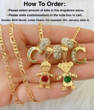 Bling Birthstone And Initial Kids Bracelet (1 to 6 Kids)