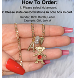 Icy Birthstone And Initial Kids Bracelet (1 To 6 Kids)